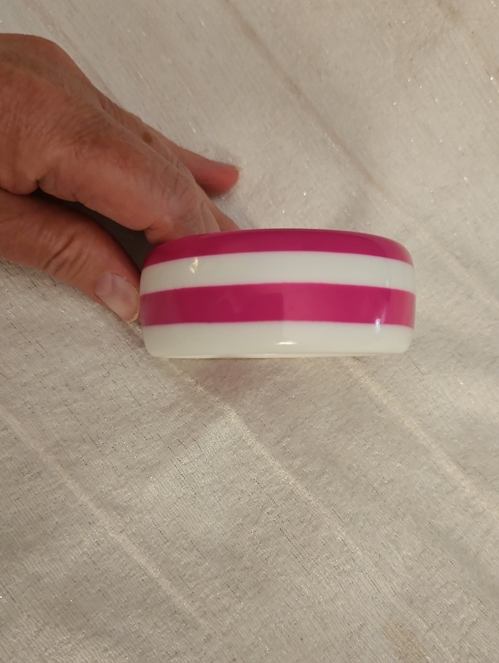 Vintage Pink and White Striped Resin Bangle Bracelet - Picture 4 of 5